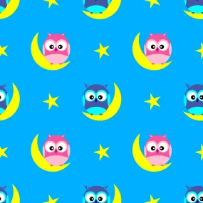 Children's Fabric, Owls sitting on the Moon, Cotton or Fleece 2215