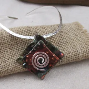 Choker Handmade Rich Gold & Copper Raku Pendant  Silver Neck Wire