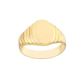 Chunky Gold Engravable Oval Textured Signet Ring | Genuine 14k Yellow Gold