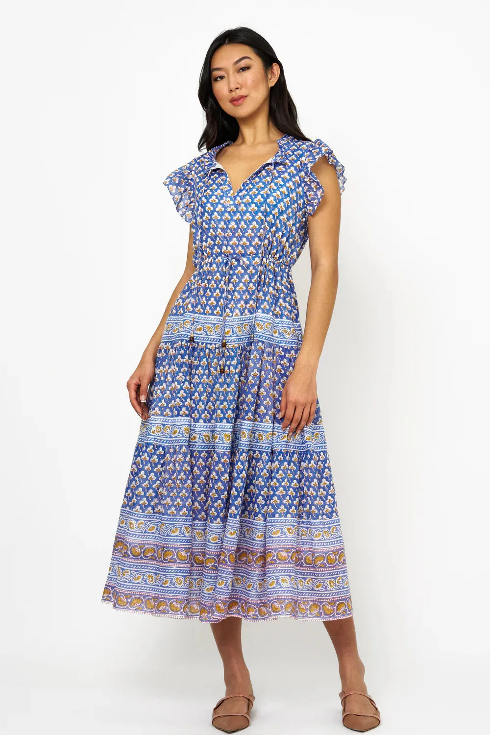 Cinched Flirty Midi Dress - Clover Blue