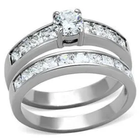 CJG1388 Wholesale Stacked Dual Band Stainless Steel CZ Ring