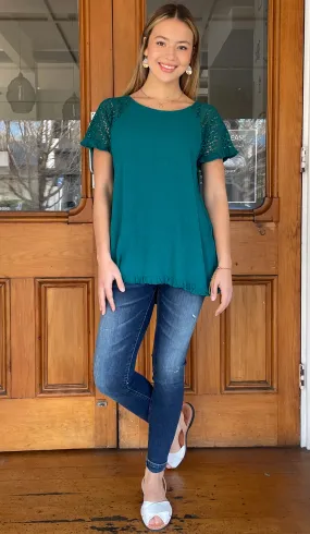 Clara Crochet Sleeve Top Teal