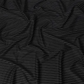 Classic Black Cotton Shirting Fabric with White Pinstripes, Satin Finish, 150 cm Wide-D19186