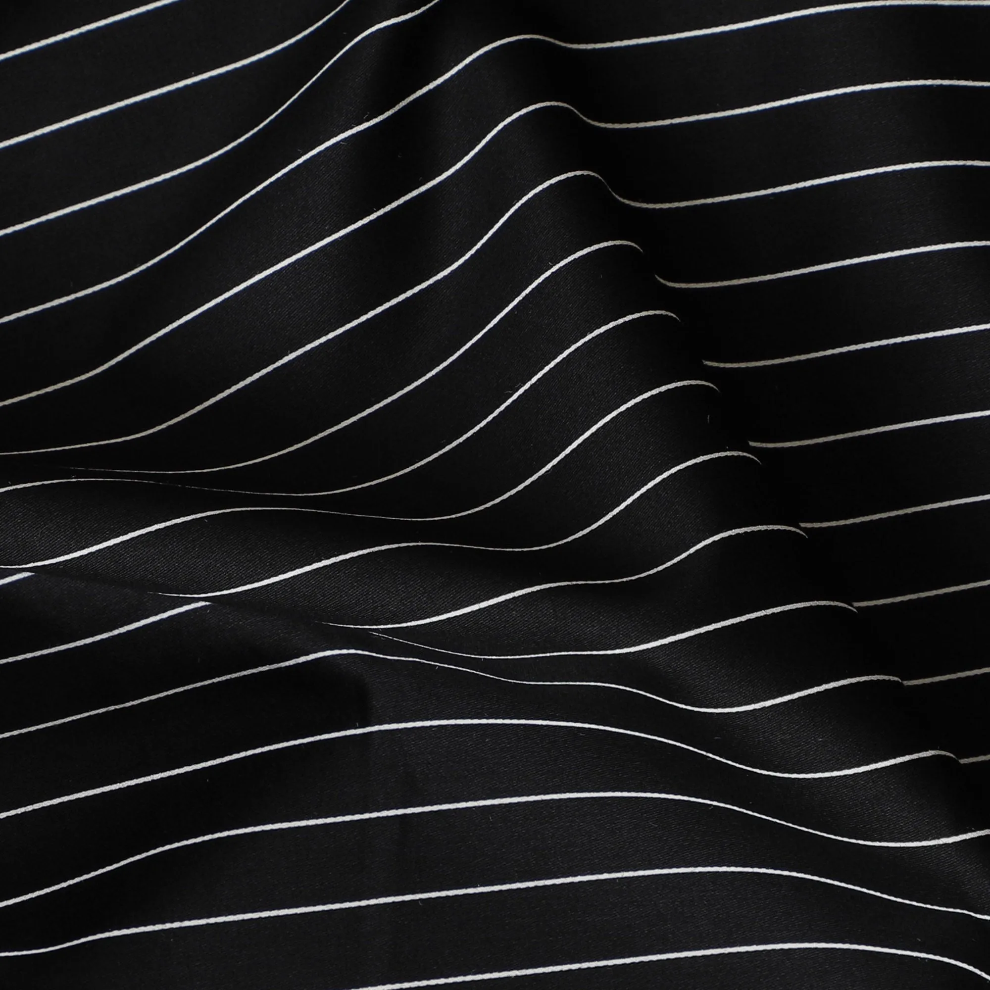 Classic Black Cotton Shirting Fabric with White Pinstripes, Satin Finish, 150 cm Wide-D19186