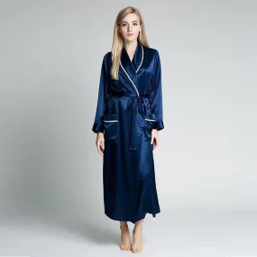 Classic Contrast Piping Silk Robe For Women 22 Momme Silk Bathrobe Silk Nightwear