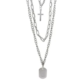 Classy Men Layered Cross Pendant Necklace Set