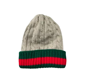 Coffee Men's Winter knitted hat with green and red Striped Wool Beanie