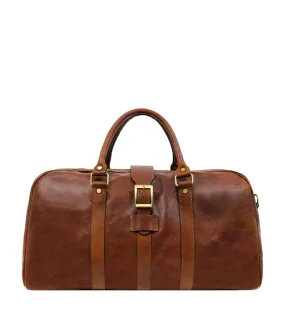 Cognac Brown Matte Leather Duffel Bag - Tender Is the Night