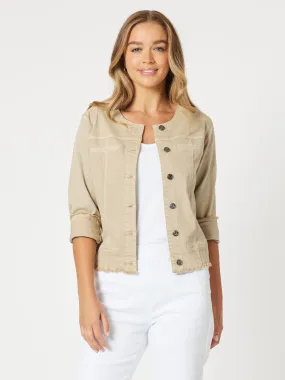 Collarless Denim Jacket - Natural