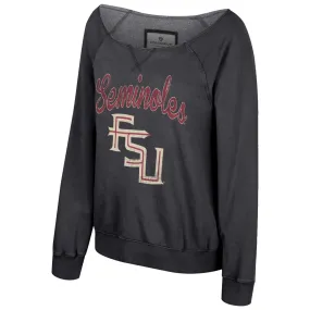 Colosseum Women's Seminoles Stacked FSU Off Shoulder Fleece Crew - Black