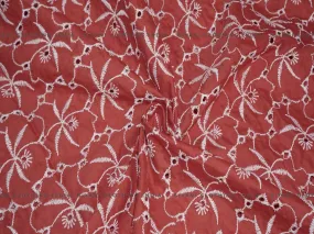 Coral Floral Cutwork Chikan Embroidered Fabric