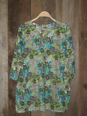 Cotton Tunic Top Turquoise Green and Gray Floral