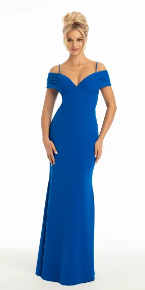 Crepe Off the Shoulder Corset Trumpet Dress