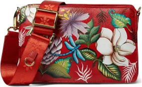 Crossbody with three compartments 696 Anuschka, color Crimson Garden