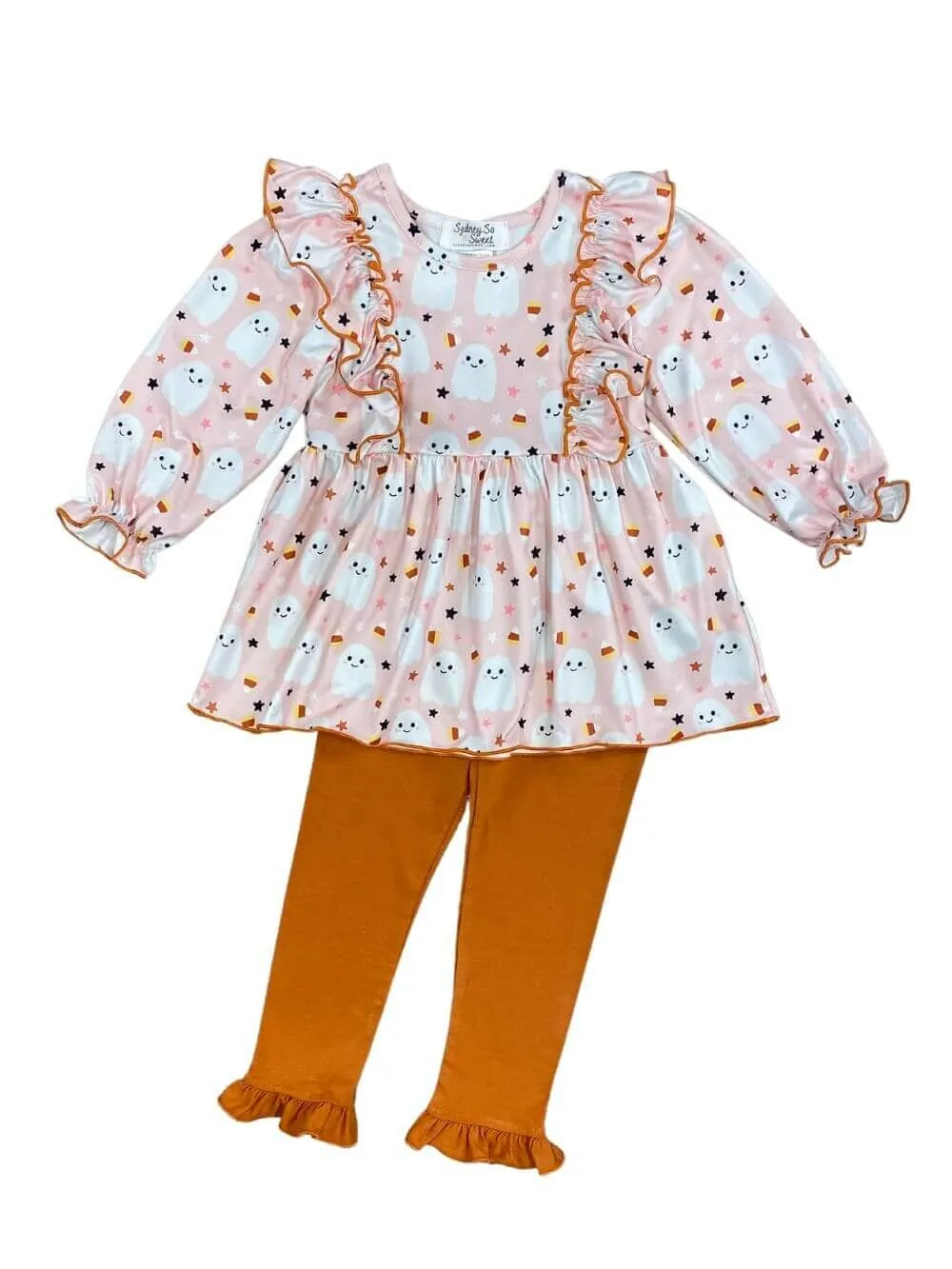 Cute Little Ghost Ruffle Girls Leggings Outfit