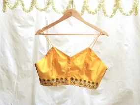 Cyber yellow, Karnataka silk, Hand embroidery bralette