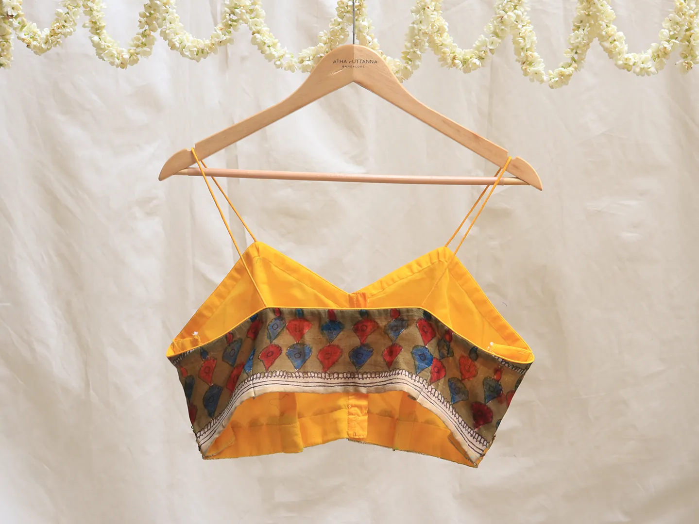 Cyber yellow, Karnataka silk, Hand embroidery bralette