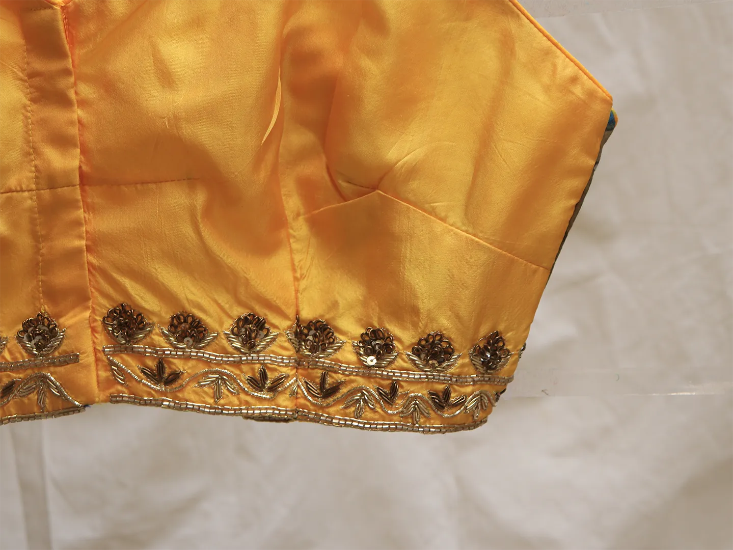 Cyber yellow, Karnataka silk, Hand embroidery bralette