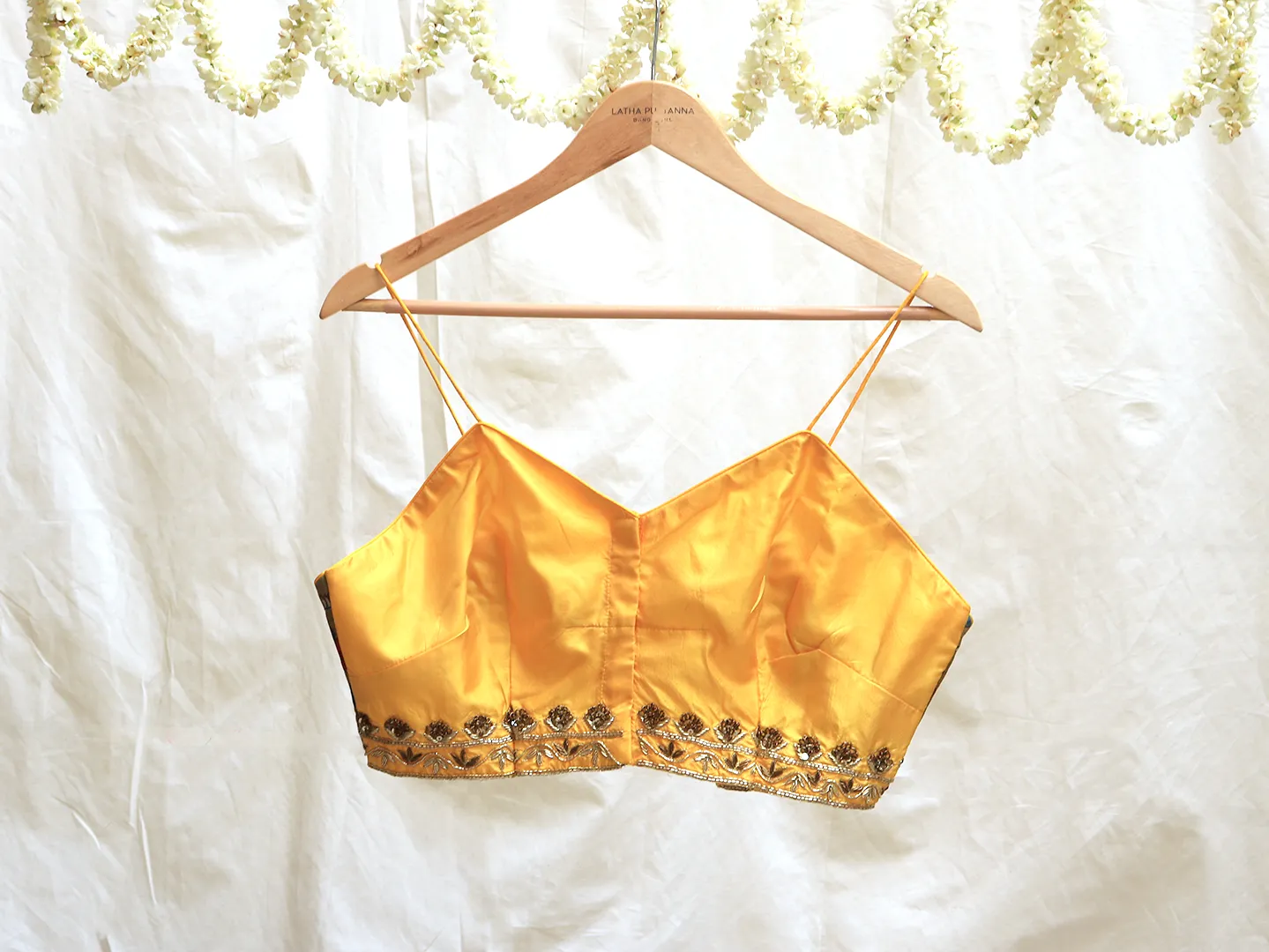 Cyber yellow, Karnataka silk, Hand embroidery bralette