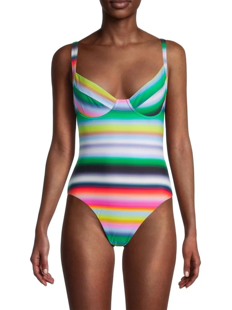 Cynthia Rowley Ombre Striped One Piece Swimsuit in Green Multicolor