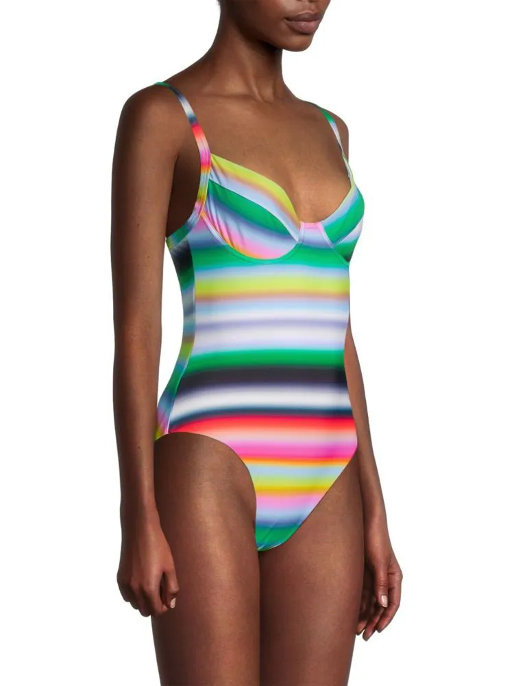 Cynthia Rowley Ombre Striped One Piece Swimsuit in Green Multicolor