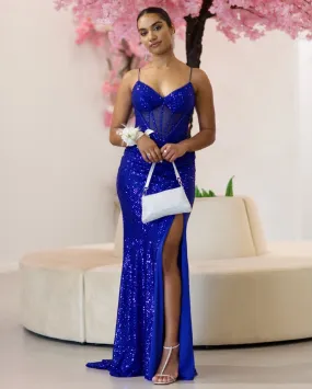 Dalette Sequin Corset Gown - Cobalt