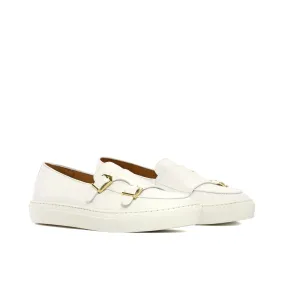 DapperFam Riviera in White Men's Italian Leather Monk Sneaker