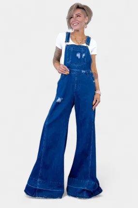 Dark Denim Wide Leg Overalls