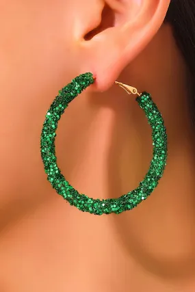 Dark Green St. Patricks Daring Sequin Hoop Earrings - Trendy