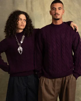 Dark Purple Cable Knit Sweater