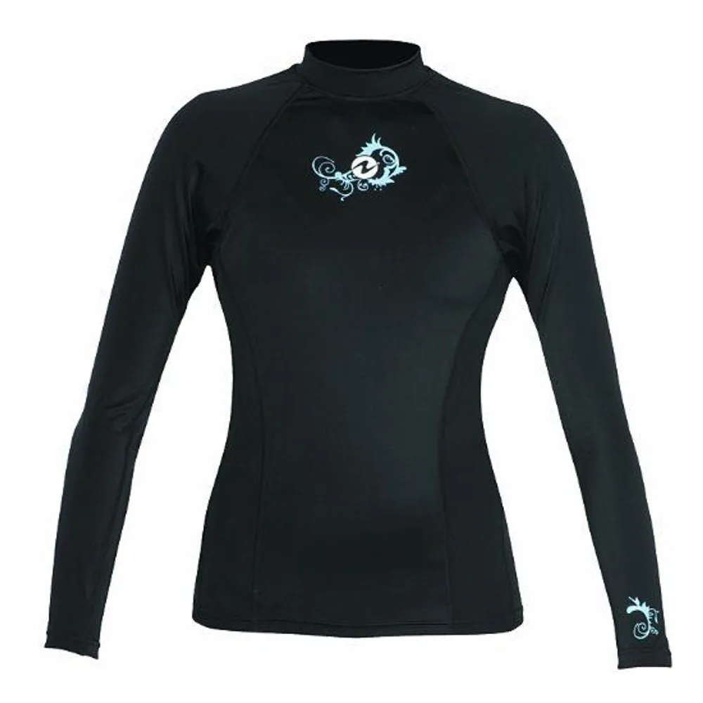 Deep See Women's Long Sleeve Spandex Rash Guard, Black, Large