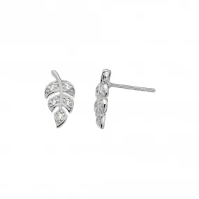 Dew Sterling Silver Pave Leaf Cubic Zirconia Stud Earrings 3513CZ018