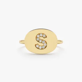 Diamond Initial Signet Ring, Shania