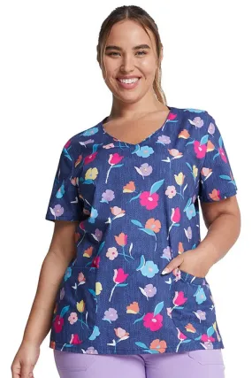 Dickies Women's V-Neck Print Scrub Top | Denim Garden