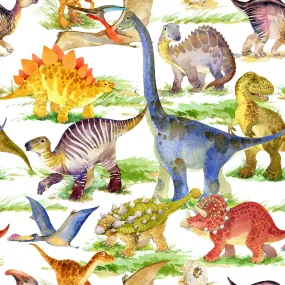 Dinosaur Fabric, D1, Watercolor Whole Dinosaur, Cotton or Fleece 1808