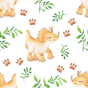 Dinosaur Fabric, DC13, Children's Fabric, Cute Cream Dino, Cotton or Fleece 2069