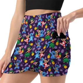 Disney Lilo And Stitch Island Friends Athletic A-Line Skirt With Pocket