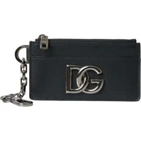 Dolce & Gabbana Black Calfskin Leather DG Logo Card Holder Wallet Men