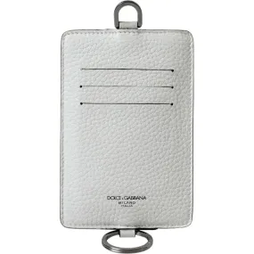 Dolce & Gabbana White Calf Leather Lanyard Logo Card Holder Wallet