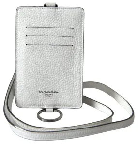 Dolce & Gabbana White Leather Lanyard Logo Card Holder Men Wallet