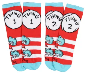 Dr. Seuss Socks Kids Cat In The Hat THING ONE THING TWO Pack Crew Socks Boys Girls