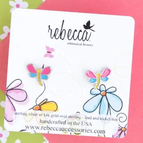 Dragonfly Enamel Insect Post Stud Earring Children's Bug