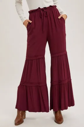 DRAWSTRING WAIST TIERED PALAZZO PANTS