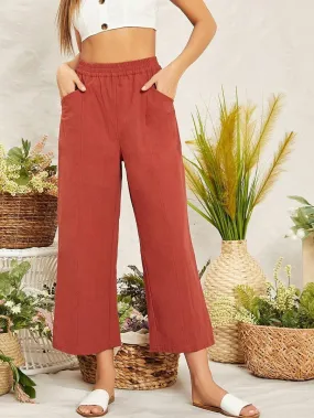 Elastic Waist Seam Front Palazzo Pants