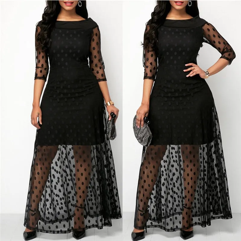 Elegant Lace Women Polka Dot Print Dress