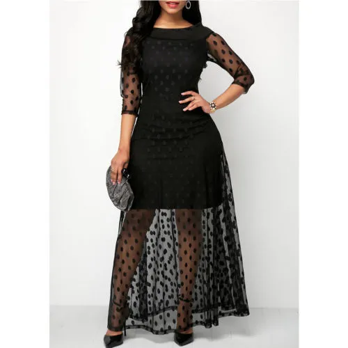 Elegant Lace Women Polka Dot Print Dress