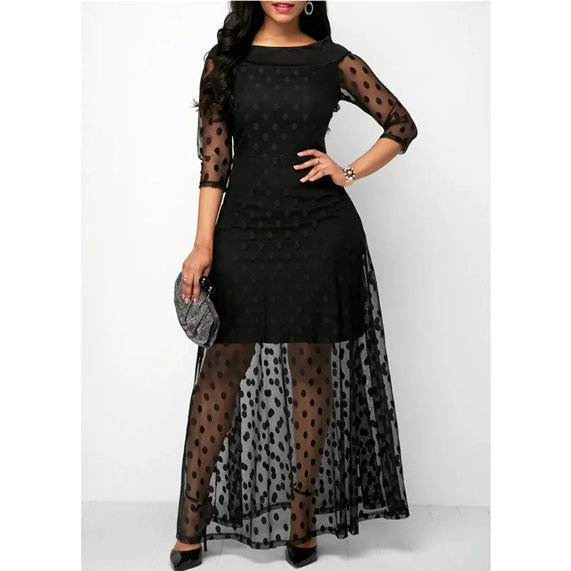 Elegant Lace Women Polka Dot Print Dress