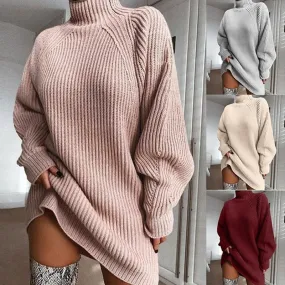 Elegant Vintage Turtle-Neck Sweater Dress