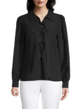 Elie Tahari lace-up tencel blouse, black