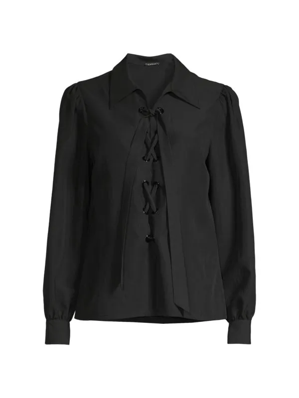 Elie Tahari lace-up tencel blouse, black